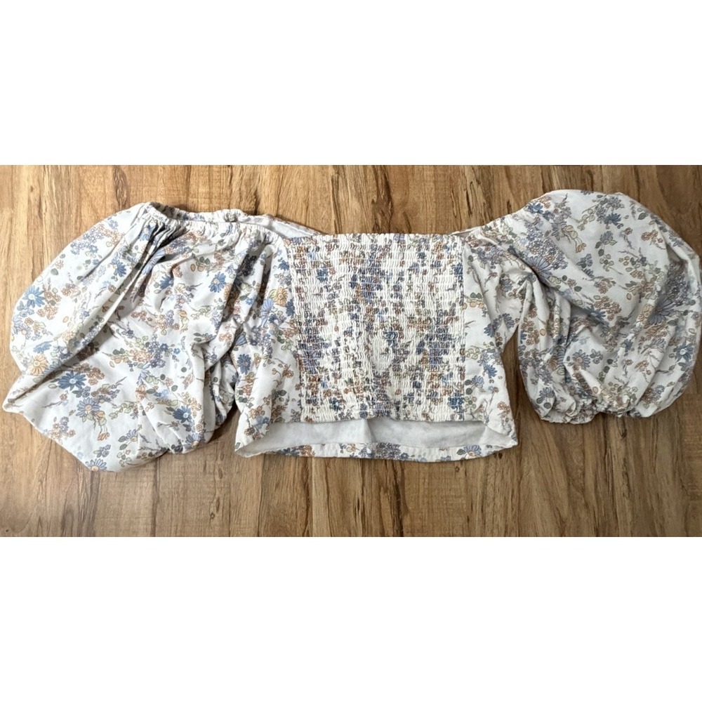 Abercrombie & Fitch Puff Sleeve Poplin O-Ring Cropped Floral Top XS - Picture 6 of 8